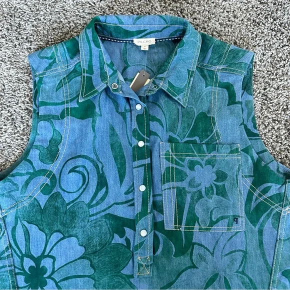 Pilcro Blue Denim Tunic with Green Floral Print - Picture 3 of 10